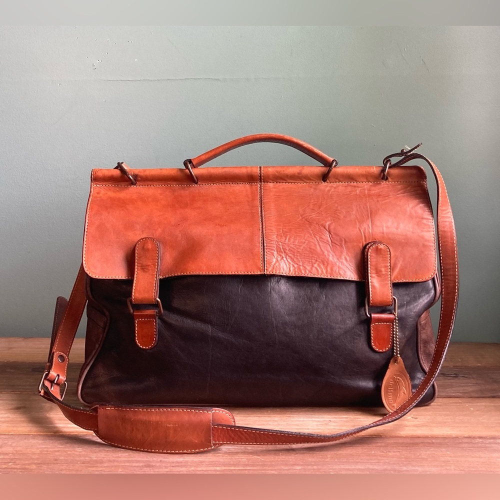 Vintage Delfina Leather Color Block Messenger Bag - Picture 13 of 13